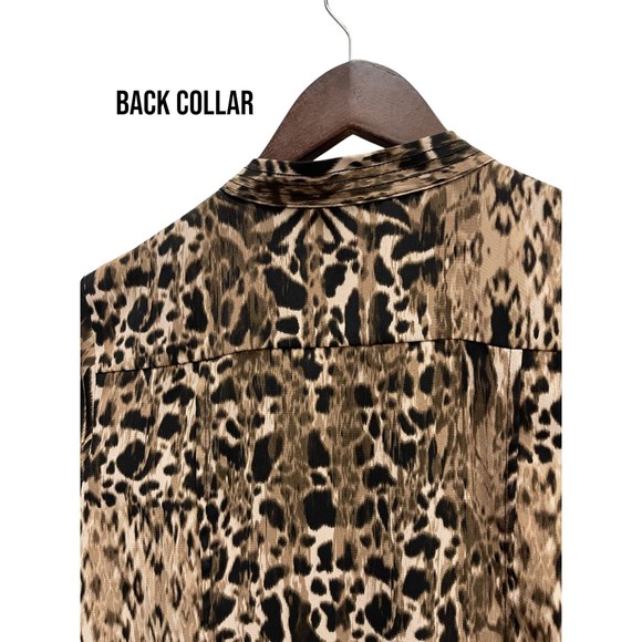 Dana Buchman Leopard Print Button Blouse Women’s Small Short Sleeve Top - Picture 7 of 16